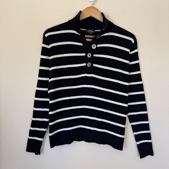 Ralph Lauren Mock Neck Ribbed Knit Striped Sweater Womens Size XL Classic Preppy - Picture 2 of 7